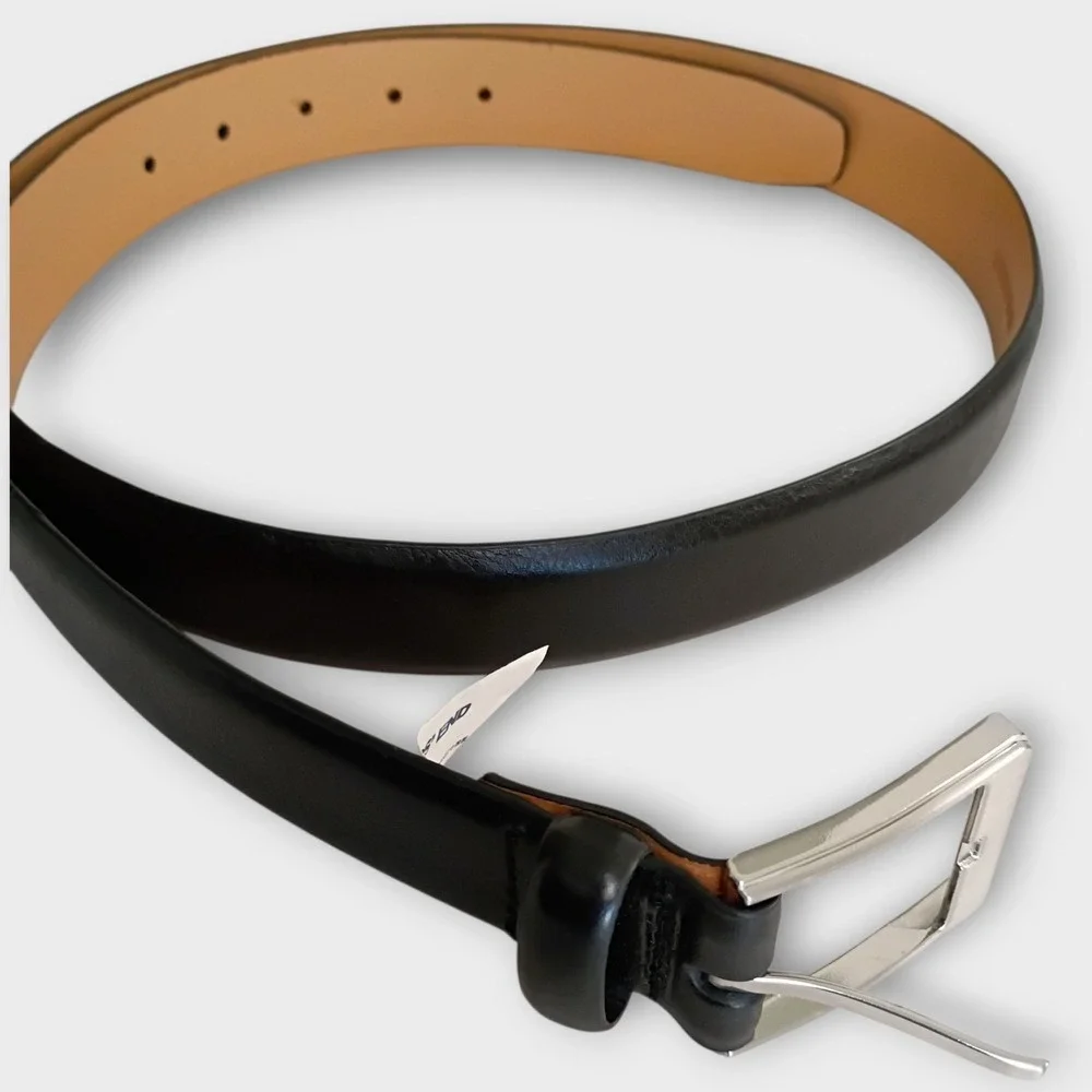 Lands End Black Leather Belt Silver‎ Buckle Mens Size 40 Classic Dress Casual